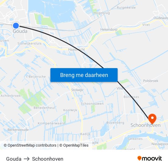 Gouda to Schoonhoven map