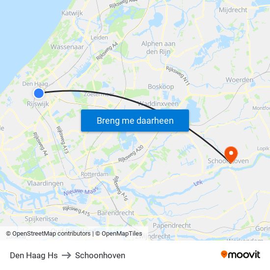 Den Haag Hs to Schoonhoven map
