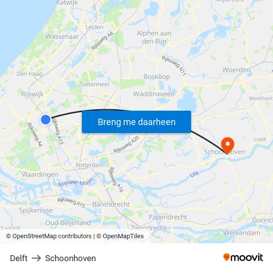 Delft to Schoonhoven map