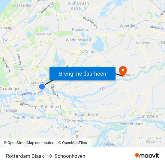 Rotterdam Blaak to Schoonhoven map
