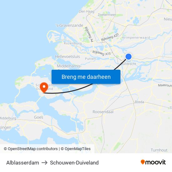 Alblasserdam to Schouwen-Duiveland map