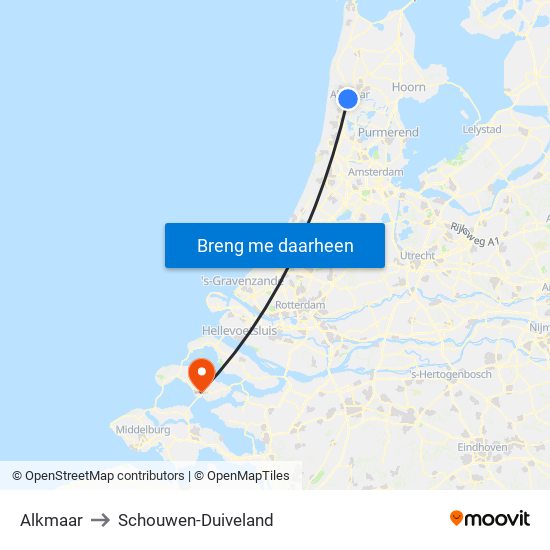 Alkmaar to Schouwen-Duiveland map