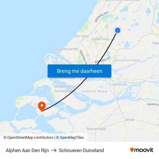 Alphen Aan Den Rijn to Schouwen-Duiveland map