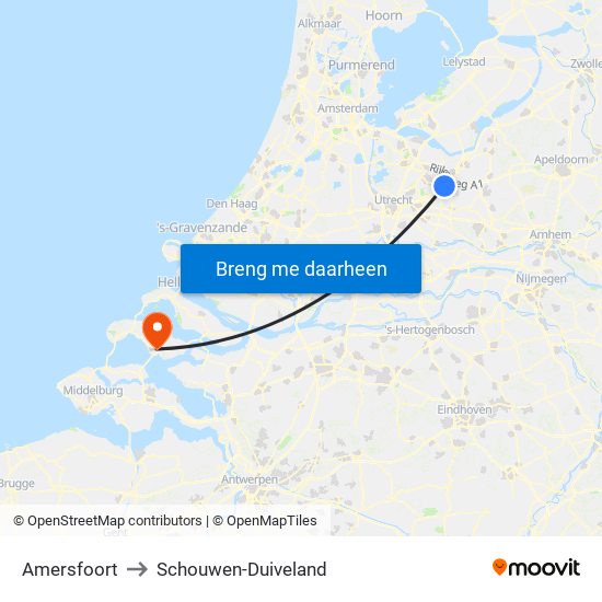 Amersfoort to Schouwen-Duiveland map