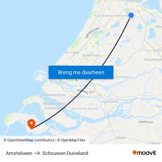 Amstelveen to Schouwen-Duiveland map