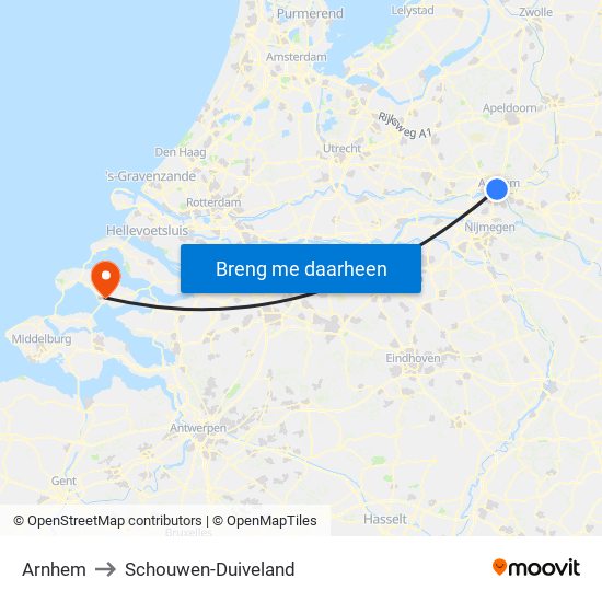 Arnhem to Schouwen-Duiveland map