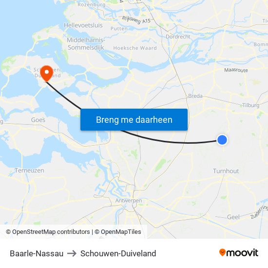 Baarle-Nassau to Schouwen-Duiveland map