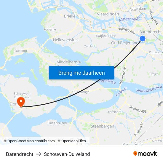 Barendrecht to Schouwen-Duiveland map