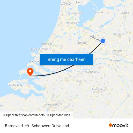 Barneveld to Schouwen-Duiveland map