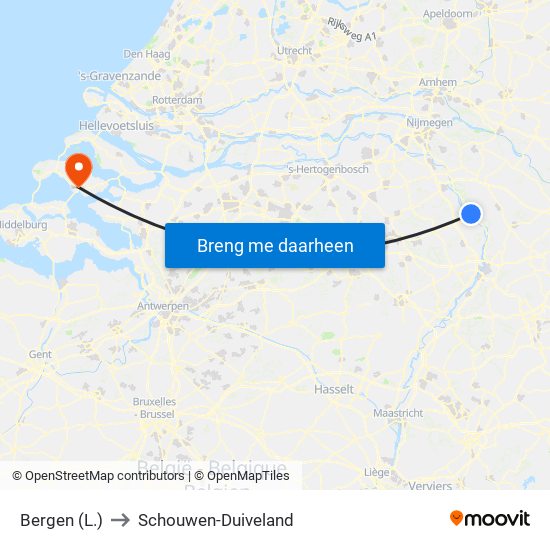 Bergen (L.) to Schouwen-Duiveland map