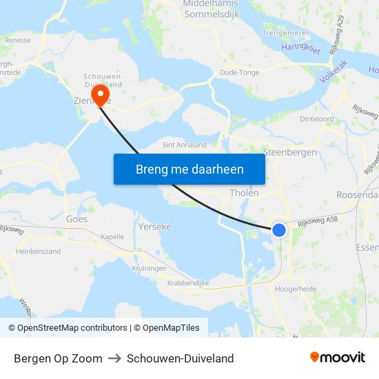 Bergen Op Zoom to Schouwen-Duiveland map