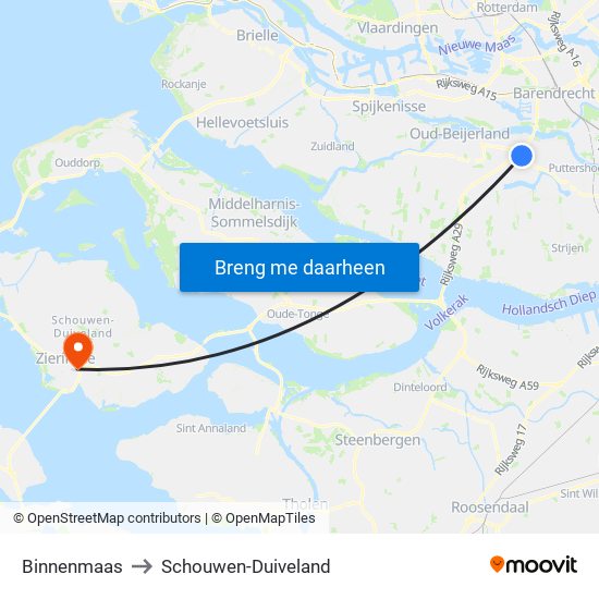Binnenmaas to Schouwen-Duiveland map