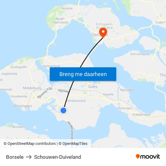 Borsele to Schouwen-Duiveland map