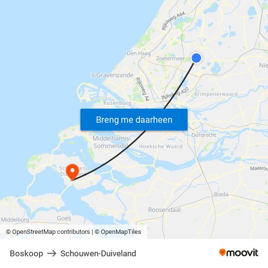 Boskoop to Schouwen-Duiveland map