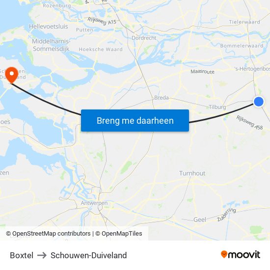 Boxtel to Schouwen-Duiveland map