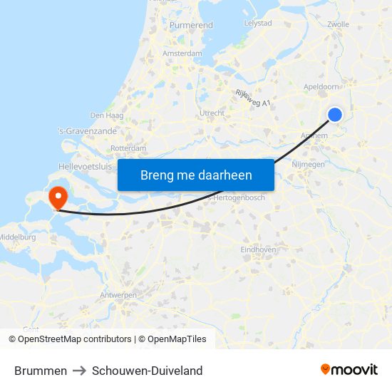 Brummen to Schouwen-Duiveland map