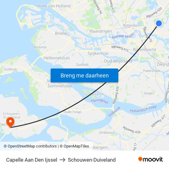 Capelle Aan Den Ijssel to Schouwen-Duiveland map