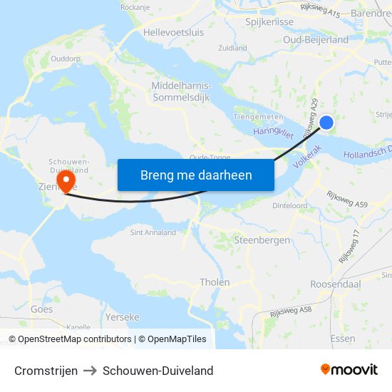 Cromstrijen to Schouwen-Duiveland map