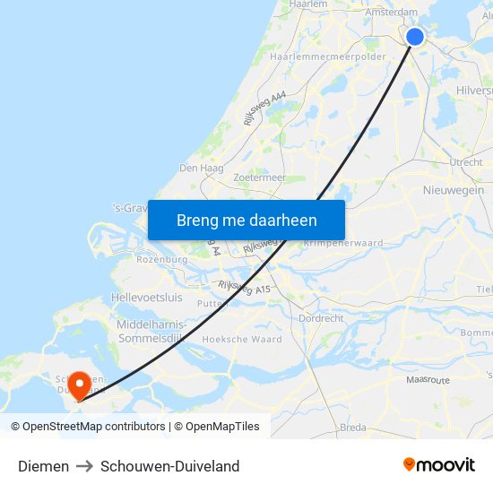 Diemen to Schouwen-Duiveland map