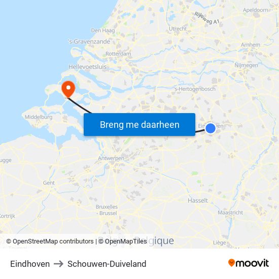 Eindhoven to Schouwen-Duiveland map