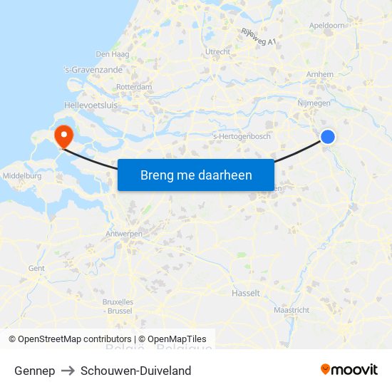 Gennep to Schouwen-Duiveland map
