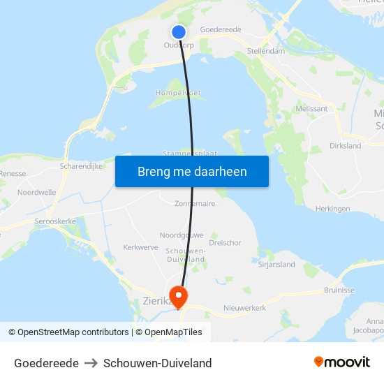 Goedereede to Schouwen-Duiveland map