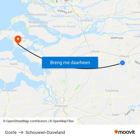 Goirle to Schouwen-Duiveland map