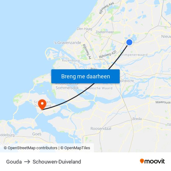 Gouda to Schouwen-Duiveland map