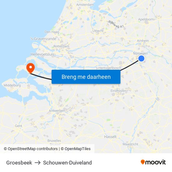 Groesbeek to Schouwen-Duiveland map