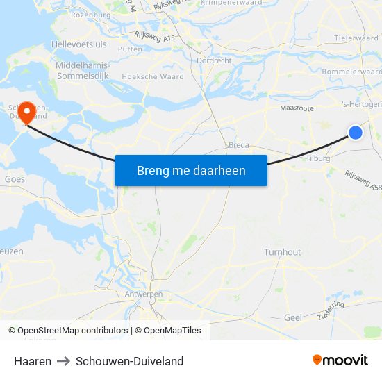 Haaren to Schouwen-Duiveland map