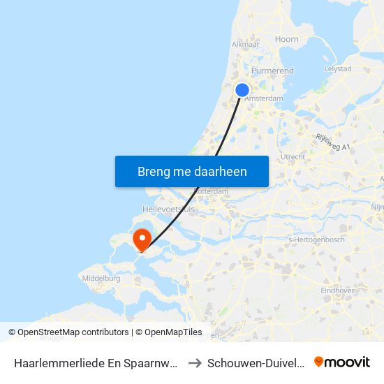 Haarlemmerliede En Spaarnwoude to Schouwen-Duiveland map