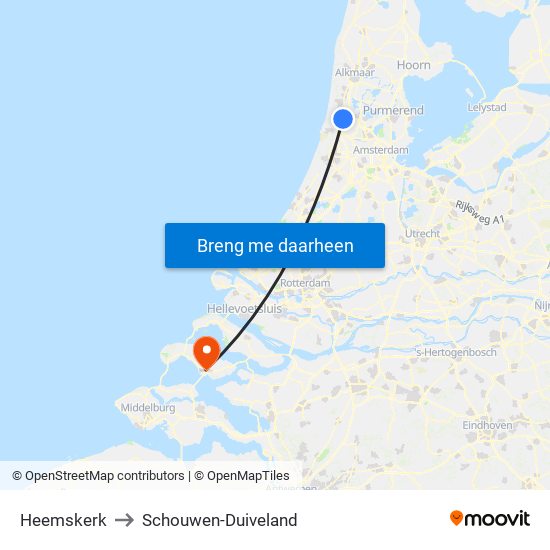 Heemskerk to Schouwen-Duiveland map