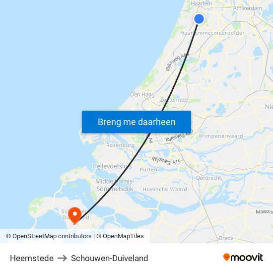 Heemstede to Schouwen-Duiveland map