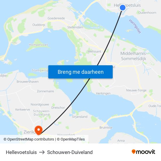 Hellevoetsluis to Schouwen-Duiveland map