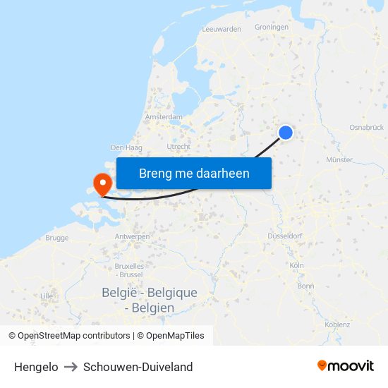 Hengelo to Schouwen-Duiveland map