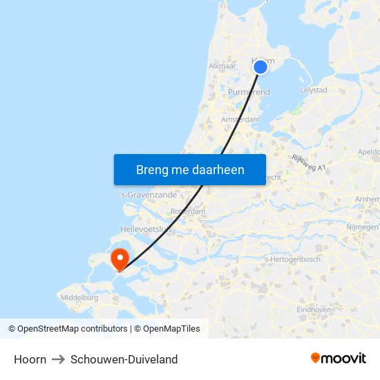 Hoorn to Schouwen-Duiveland map