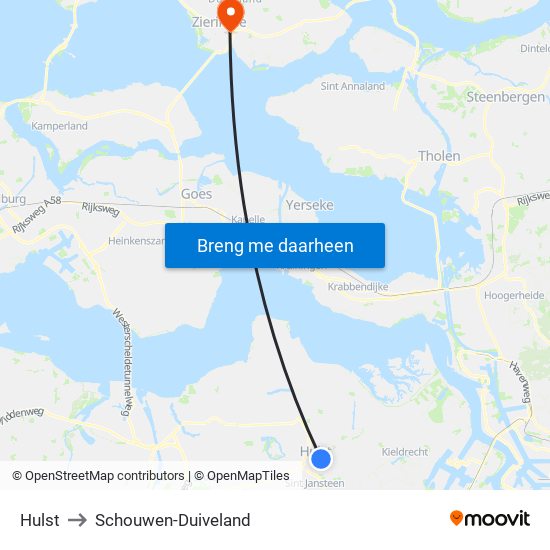 Hulst to Schouwen-Duiveland map