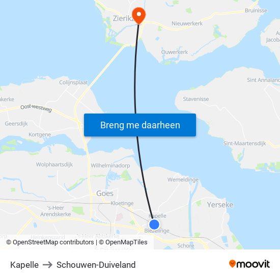 Kapelle to Schouwen-Duiveland map