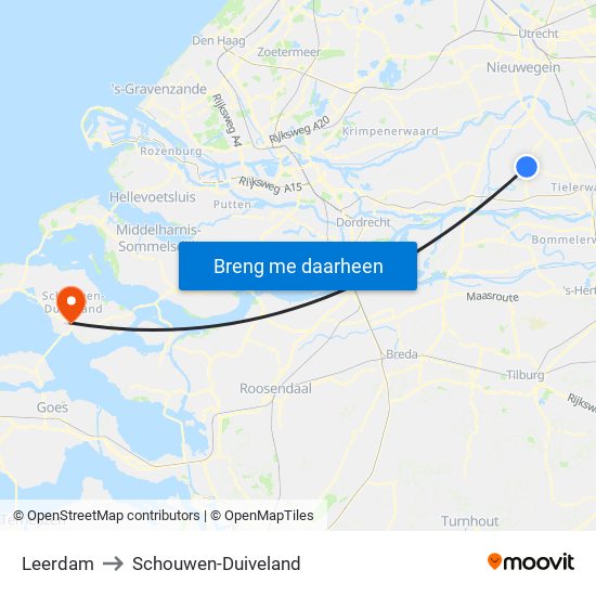 Leerdam to Schouwen-Duiveland map