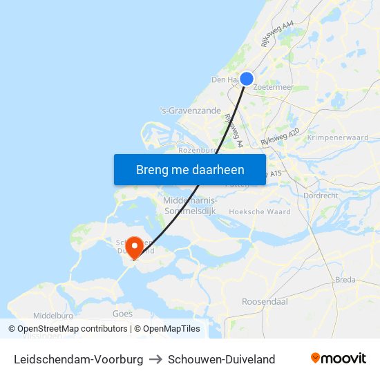 Leidschendam-Voorburg to Schouwen-Duiveland map