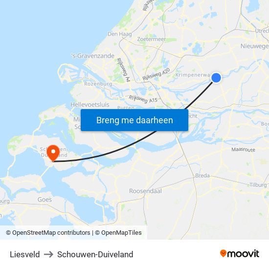 Liesveld to Schouwen-Duiveland map