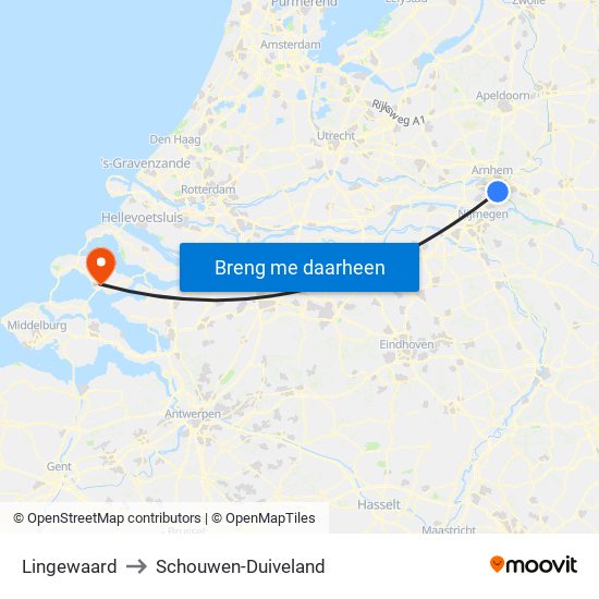 Lingewaard to Schouwen-Duiveland map