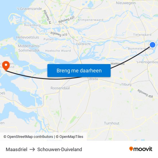 Maasdriel to Schouwen-Duiveland map