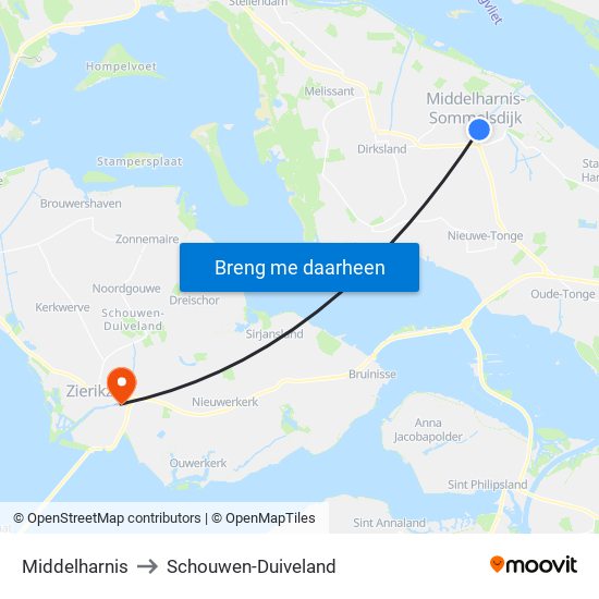 Middelharnis to Schouwen-Duiveland map