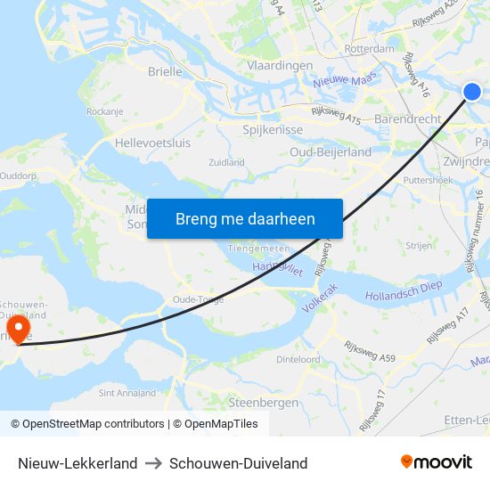 Nieuw-Lekkerland to Schouwen-Duiveland map