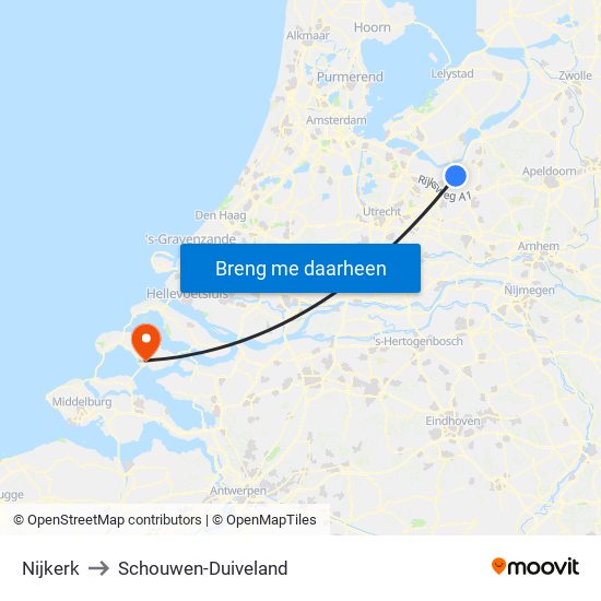 Nijkerk to Schouwen-Duiveland map