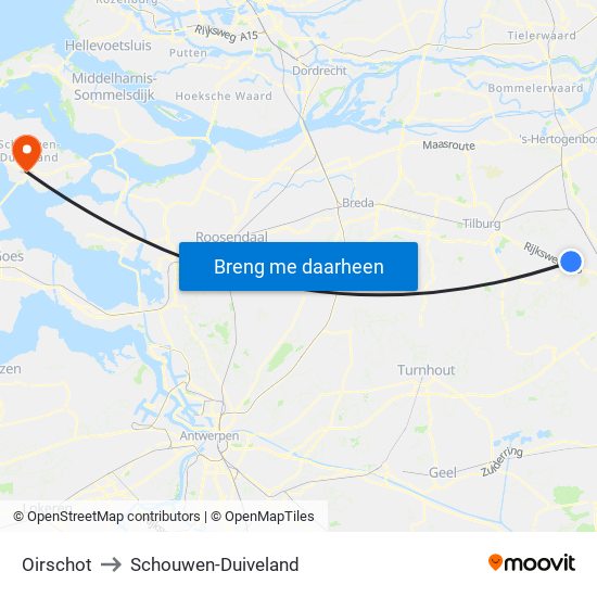 Oirschot to Schouwen-Duiveland map