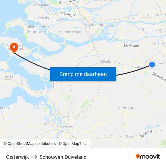 Oisterwijk to Schouwen-Duiveland map