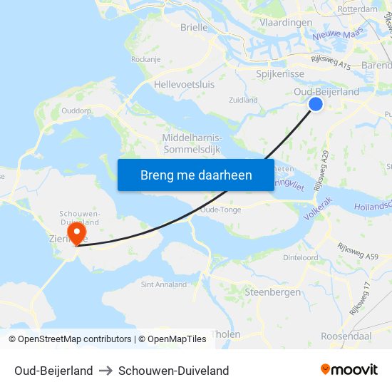 Oud-Beijerland to Schouwen-Duiveland map