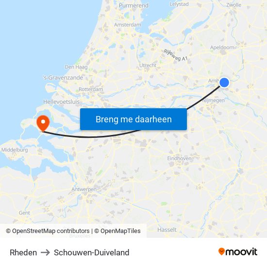 Rheden to Schouwen-Duiveland map